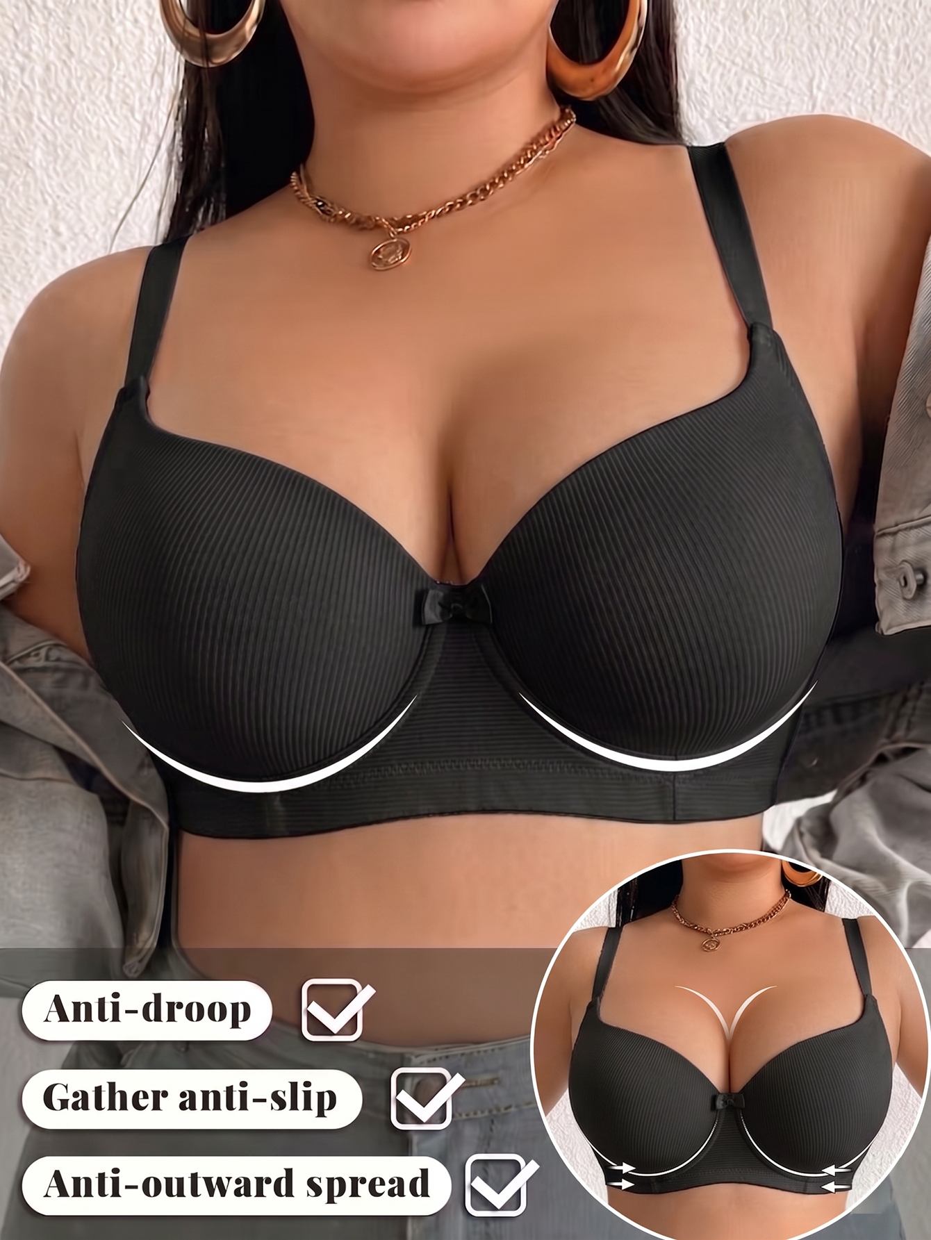 Plunge Bra Push Up - Plus Size Anti-Sagging Women Bra Thin