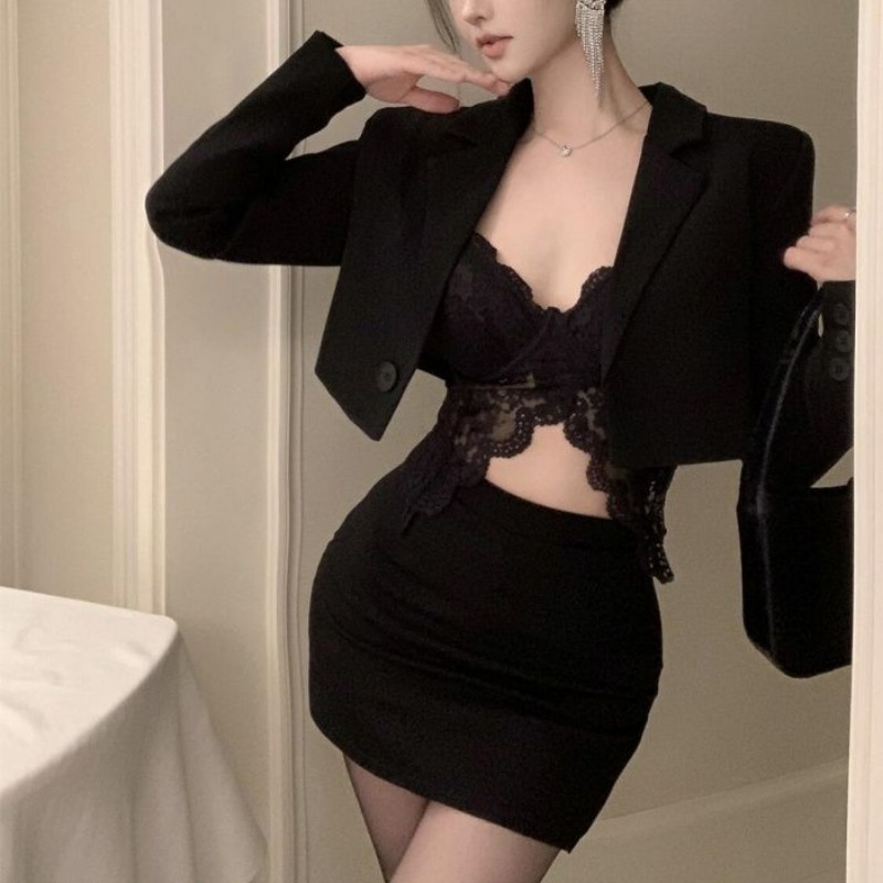 Black Spring Blazer Lace Brale - Lace Bralette Set avis et prix