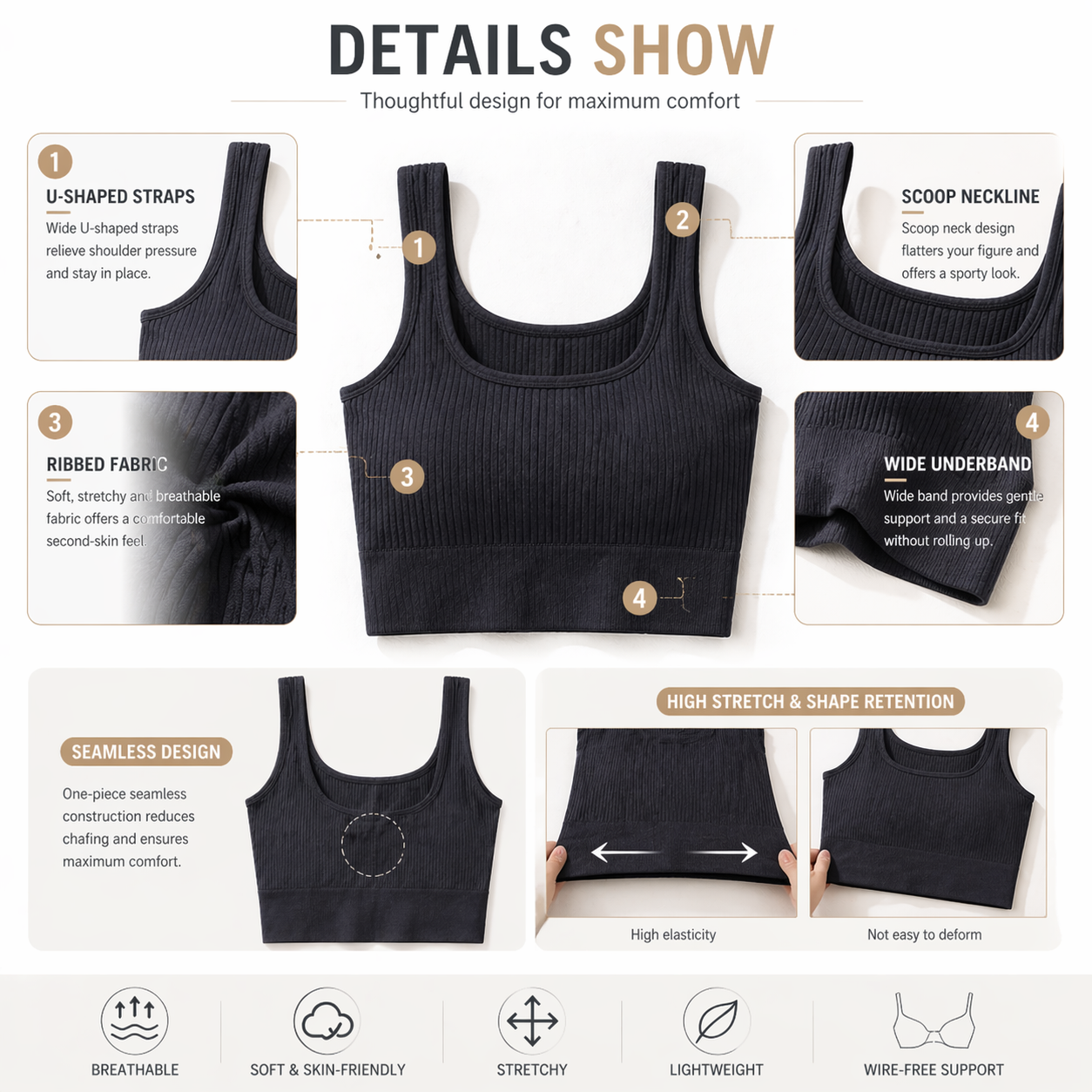 Women Seamless Ribbed Crop Top - T Shirt Bra Seamless avis et prix