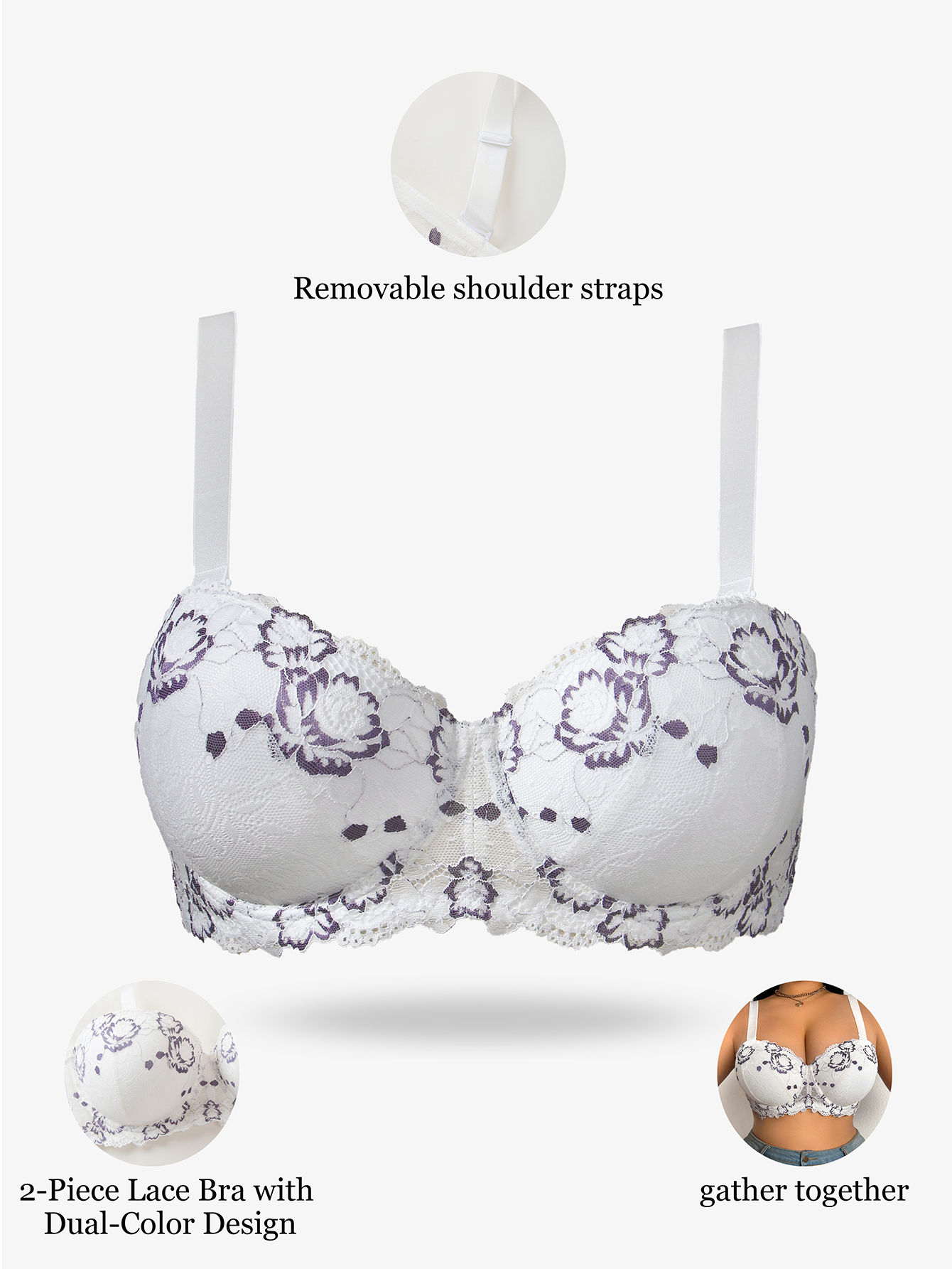 Plus Size Lace & Embroidery Wo - Plunge Bra Push Up avis et prix