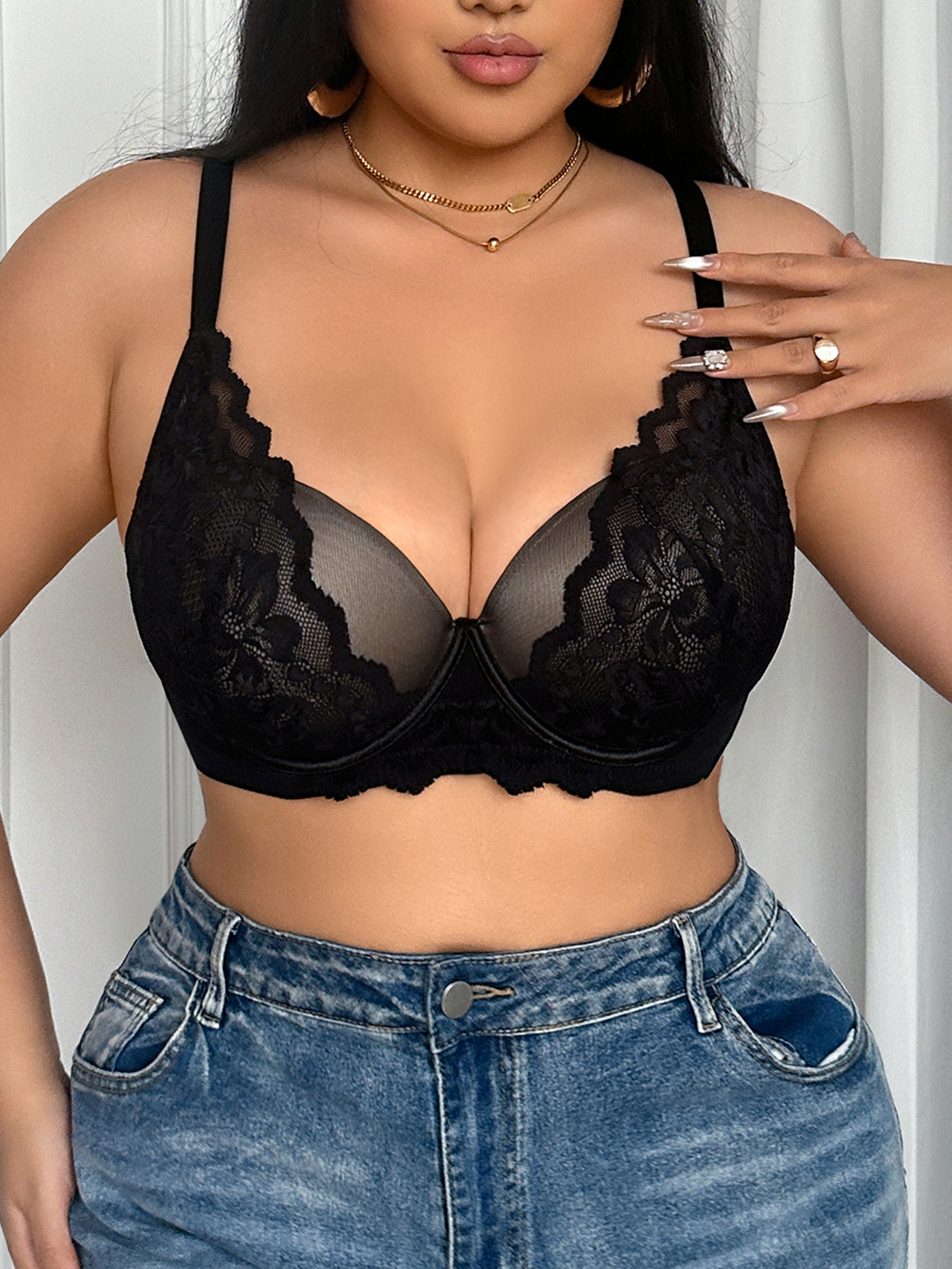 Wide Strap Plus Size Women Bra - Plunge Bra Push Up avis et prix