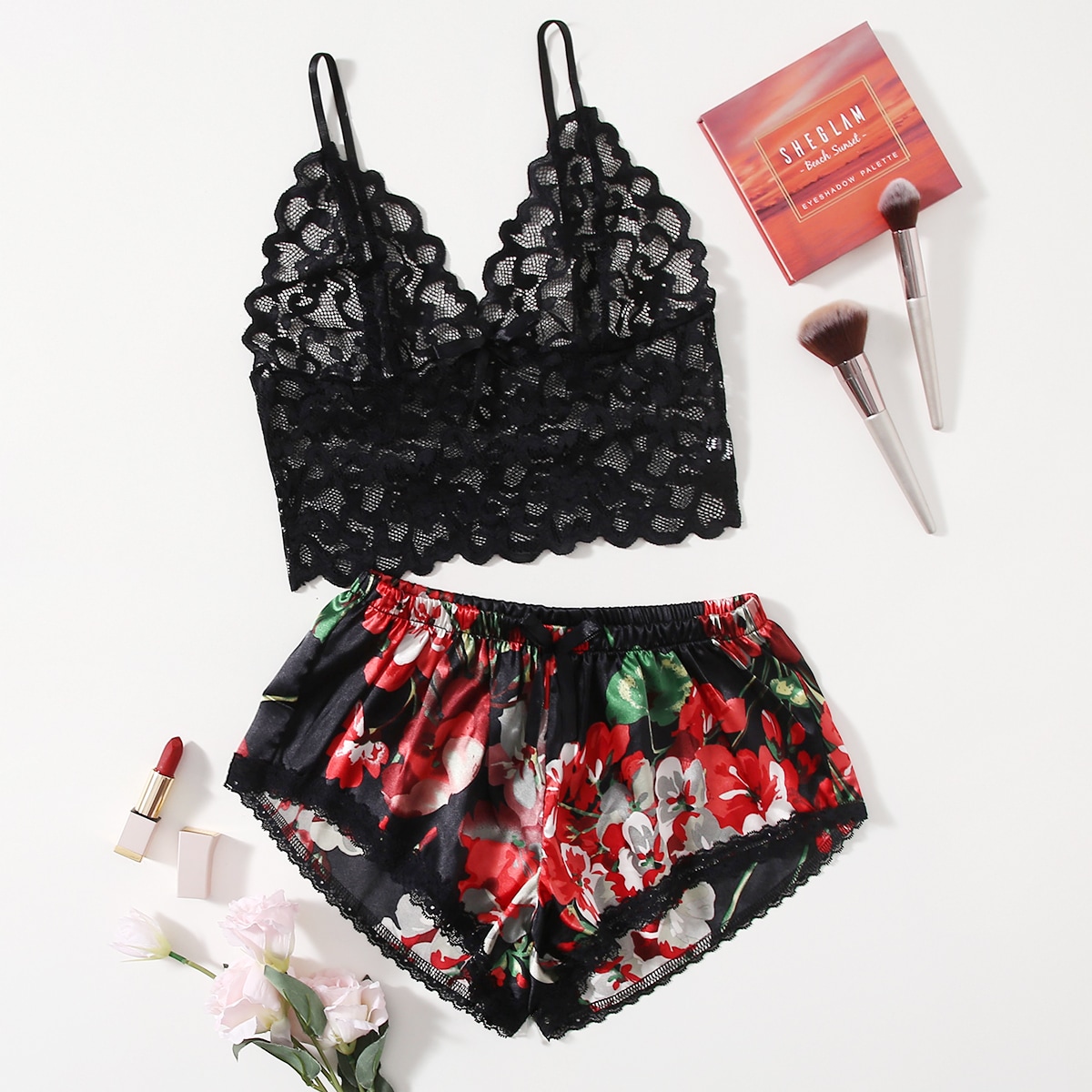 Floral Lace Pajama Set for Wom - Lace Bralette Set avis et prix