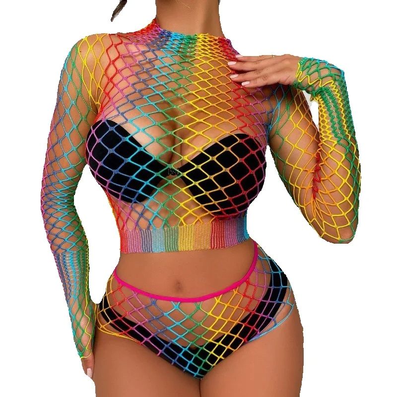 Sexy Rainbow Mesh Lingerie Set - Sheer Mesh Bra avis et prix
