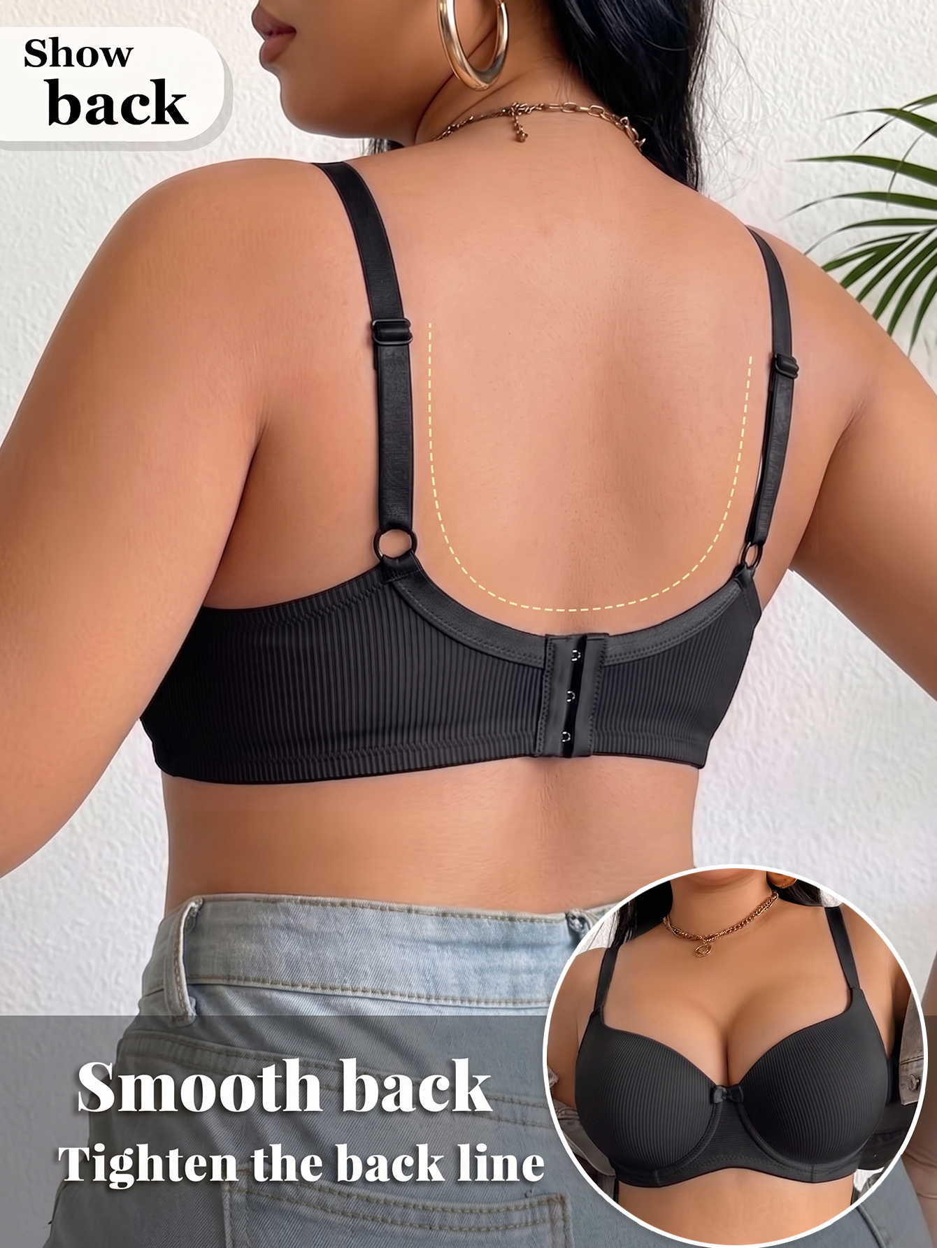 Plus Size Ribbed Women Bra Thi - Plunge Bra Push Up avis et prix