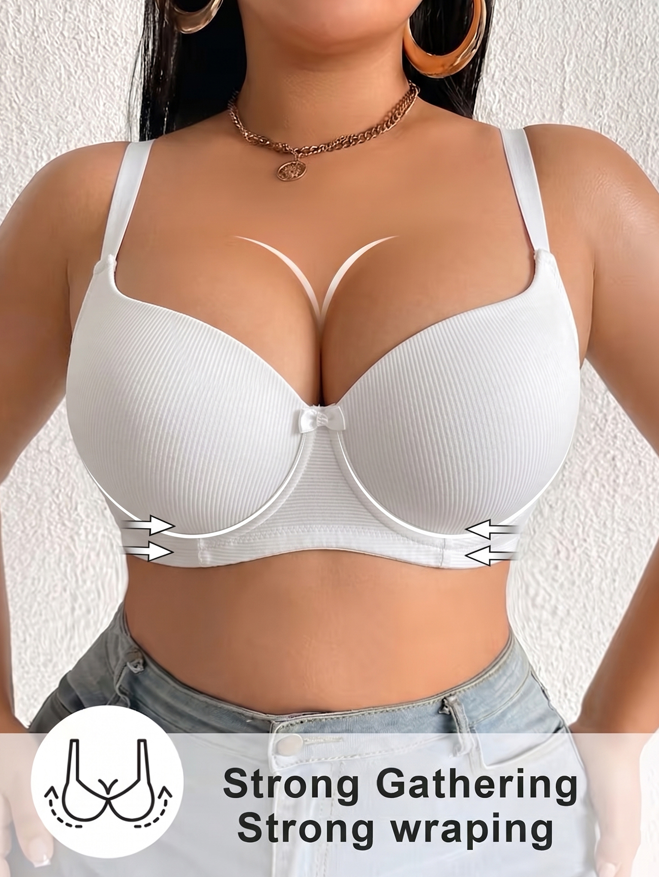 Plus Size Ribbed Women Bra Thi - Plunge Bra Push Up avis et prix