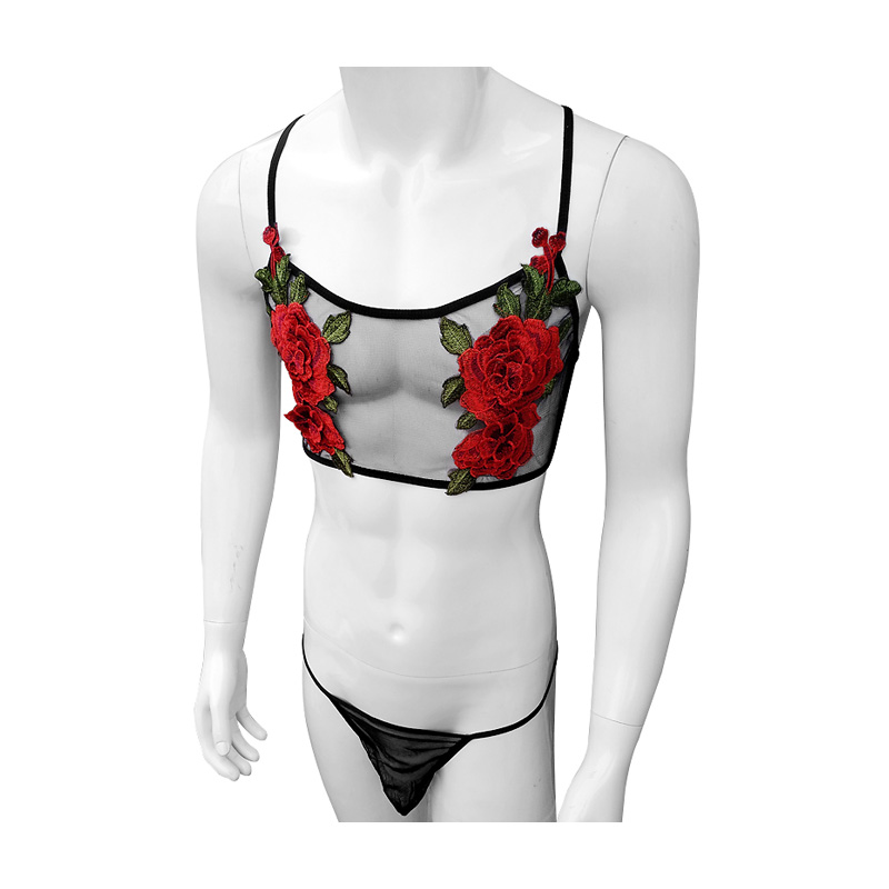 Sexy Embroidery Mens See Throu - Sheer Mesh Bra avis et prix